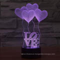 3D Illusion 4 Love Heart Balloons Night Light, USB 7 colores Change Touch Table escritorio dormitorio LED lámpara para las niñas del regalo del amante